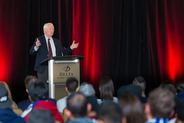 The Honourable David Johnston — 28th Governor General of Canada - presents before a room of MBA students from across Canada. An event photo by Jeffrey Meyer.